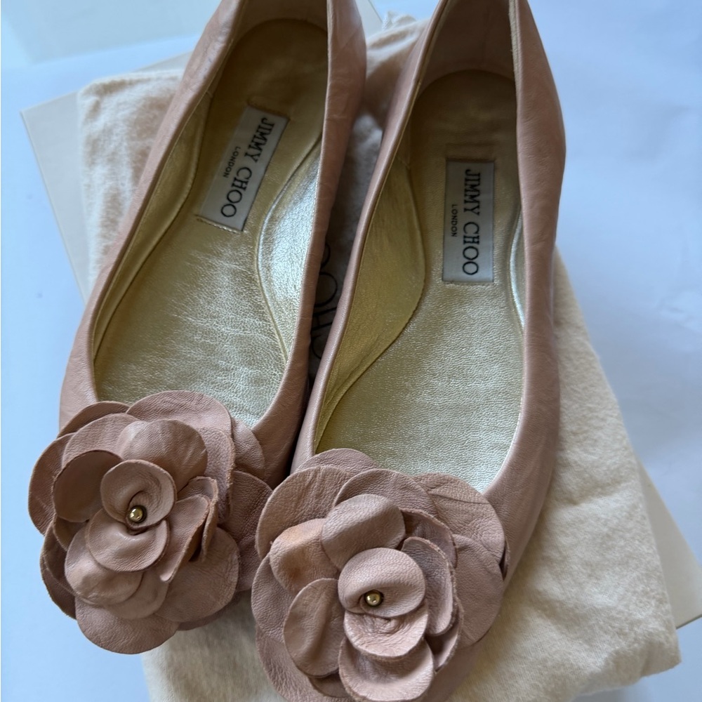 Jimmy Choo Nude Powder Pink Floral Flats